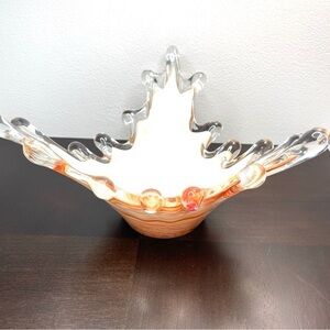 Kirch Art Glass Ukraine Bowl Vase Swirled Peach Hand Blown